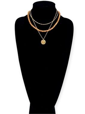 Express Gold Orange Bead Coin Pendant Necklace NWT